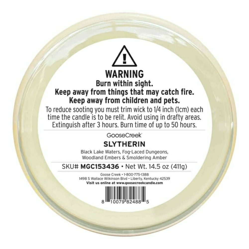 Goose Creek Slytherin 3-Wick Harry Potter Green Grey Candle New - Picture 5 of 8
